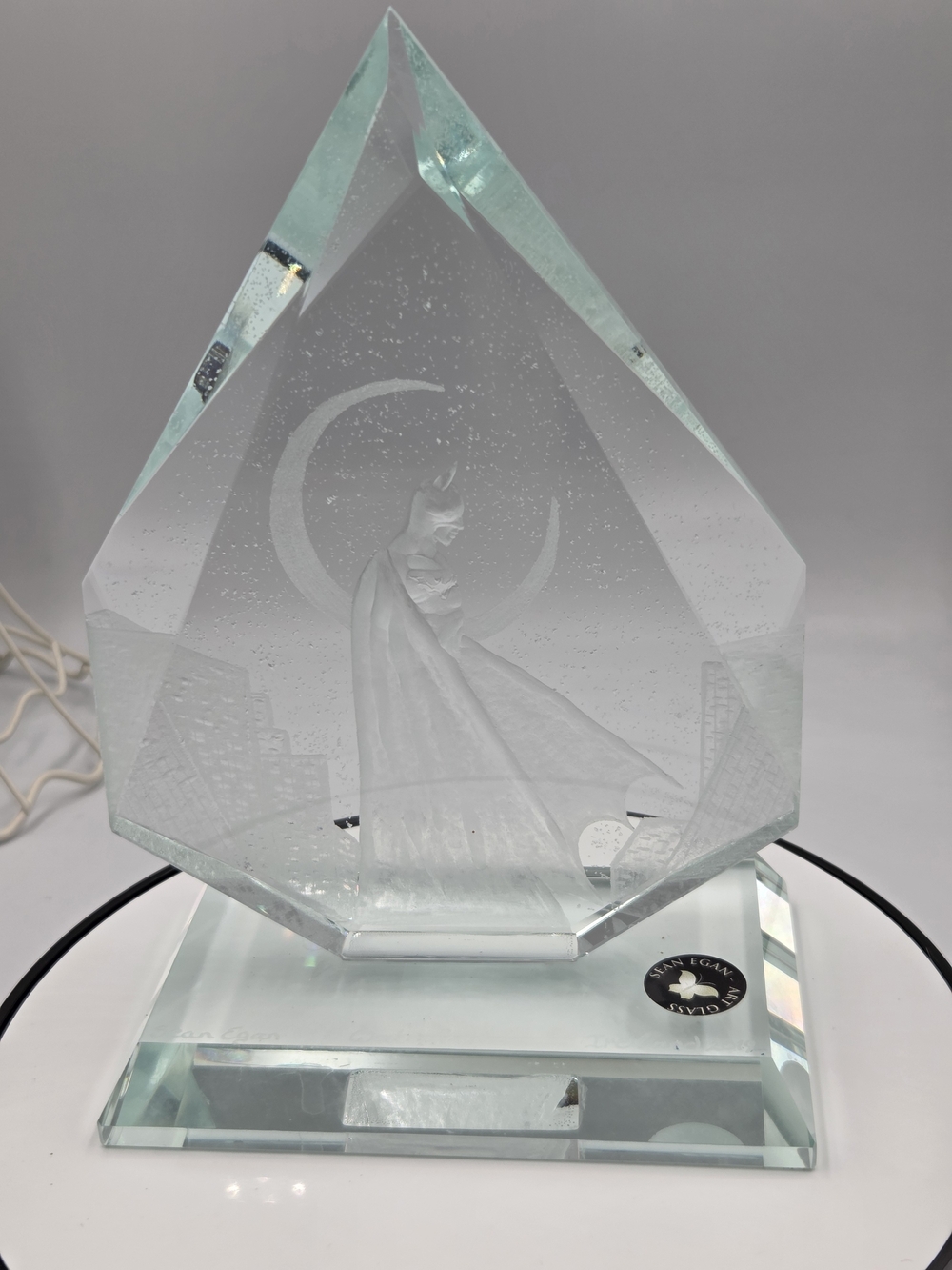 Waterford Crystal Sean Egan laser etched   sculpture Batman in front of the moon